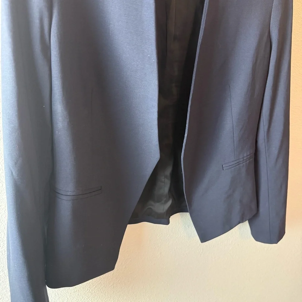 Theory Lanai Sevona Wool Crop Blazer Navy Blue Open Front Business Casual Sz 10